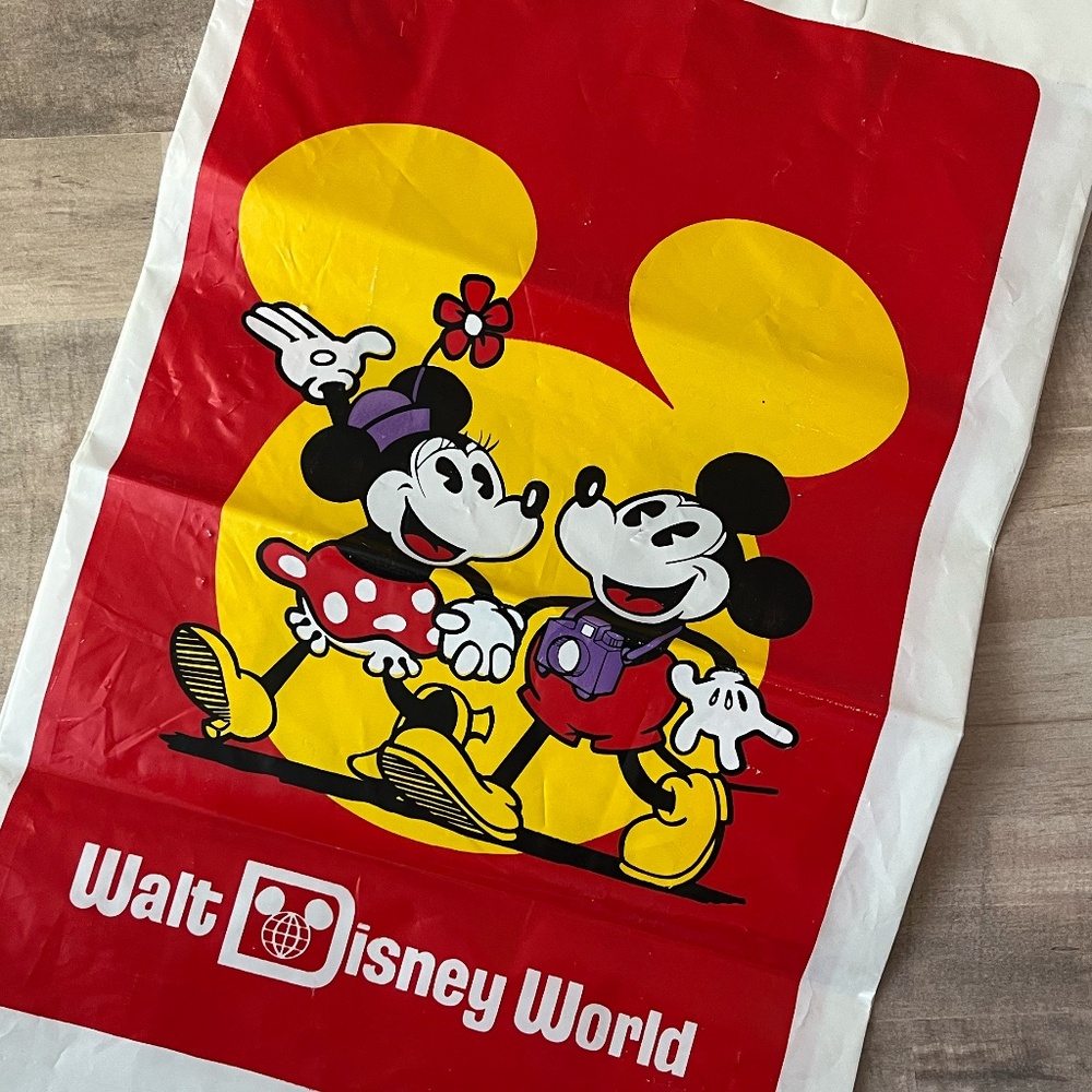 1970's Walt Disney World Shopping Bag Vintage Plastic Mickey Minnie Mouse